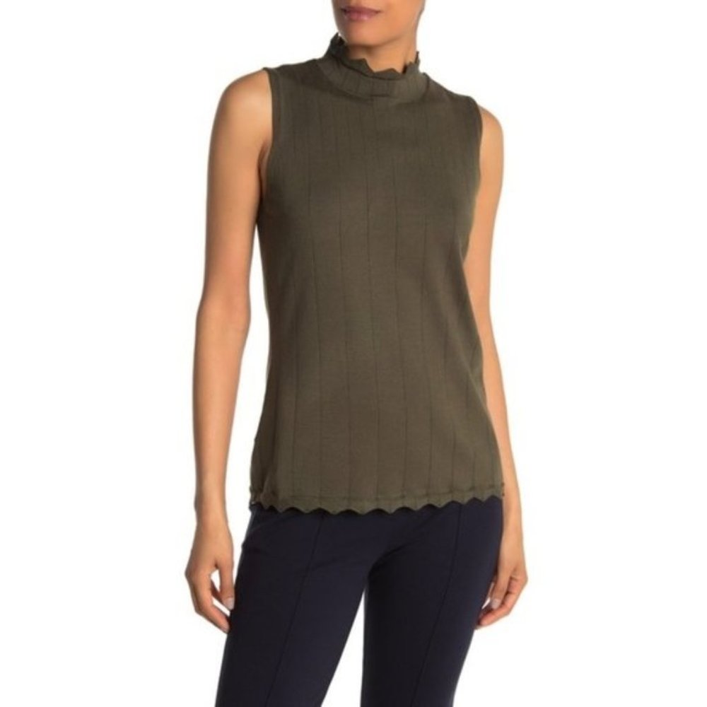 Cyrus Pointelle Scallop Trim Mock Neck Tank